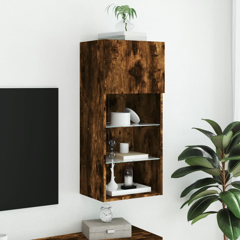 Meuble TV avec lumières LED chêne fumé 40,5x30x90 cm - XIOS