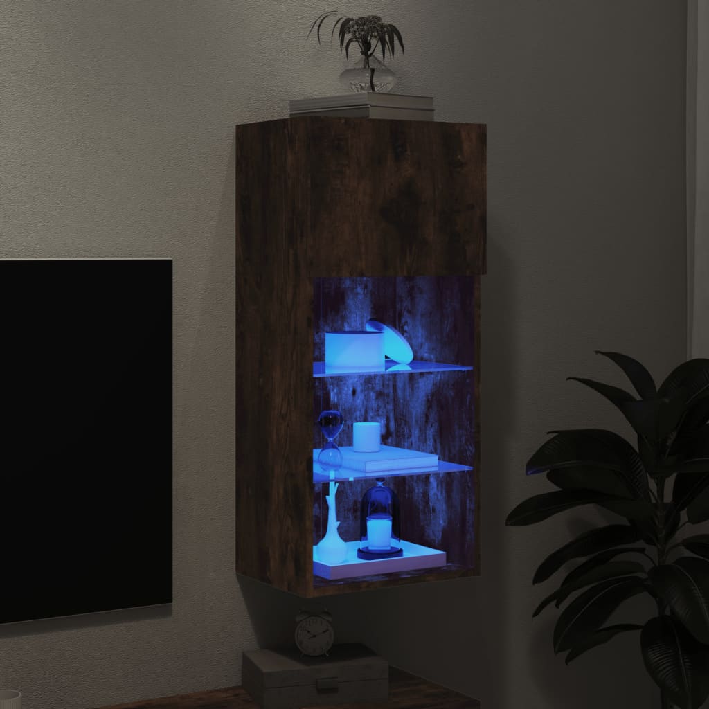 Meuble TV avec lumières LED chêne fumé 40,5x30x90 cm - XIOS