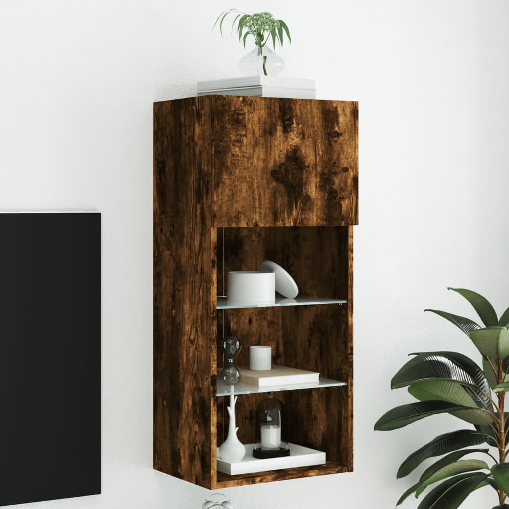 Meuble TV avec lumières LED chêne fumé 40,5x30x90 cm - XIOS