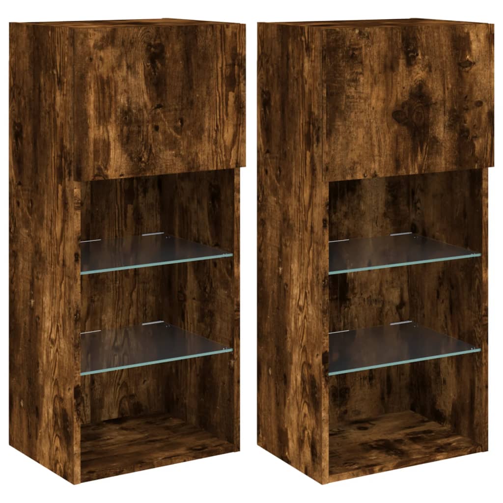 Meubles TV avec lumières LED 2 pcs chêne fumé 40,5x30x90 cm - XIOS