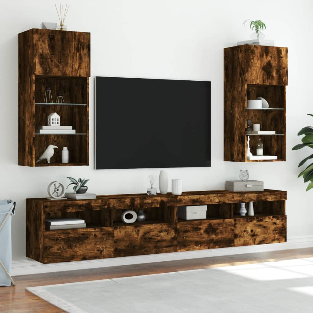 Meubles TV avec lumières LED 2 pcs chêne fumé 40,5x30x90 cm - XIOS