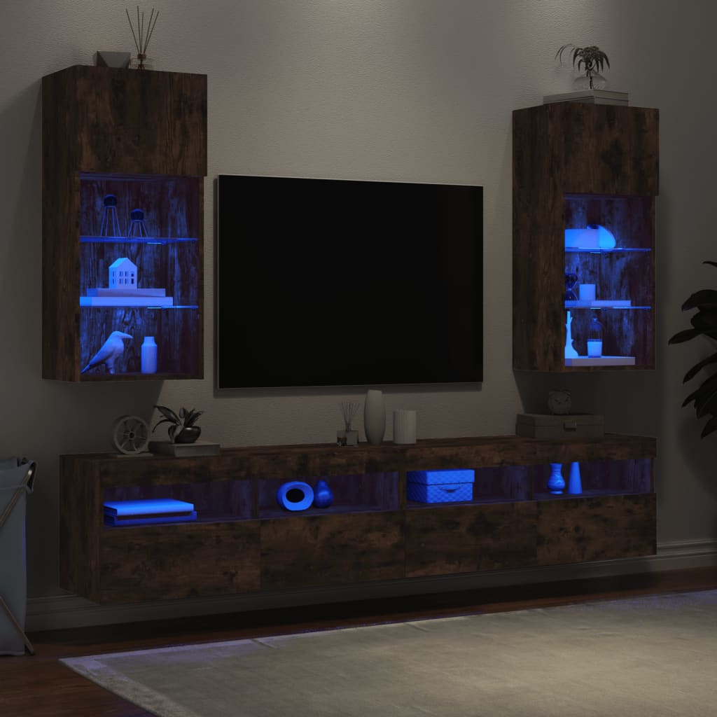 Meubles TV avec lumières LED 2 pcs chêne fumé 40,5x30x90 cm - XIOS