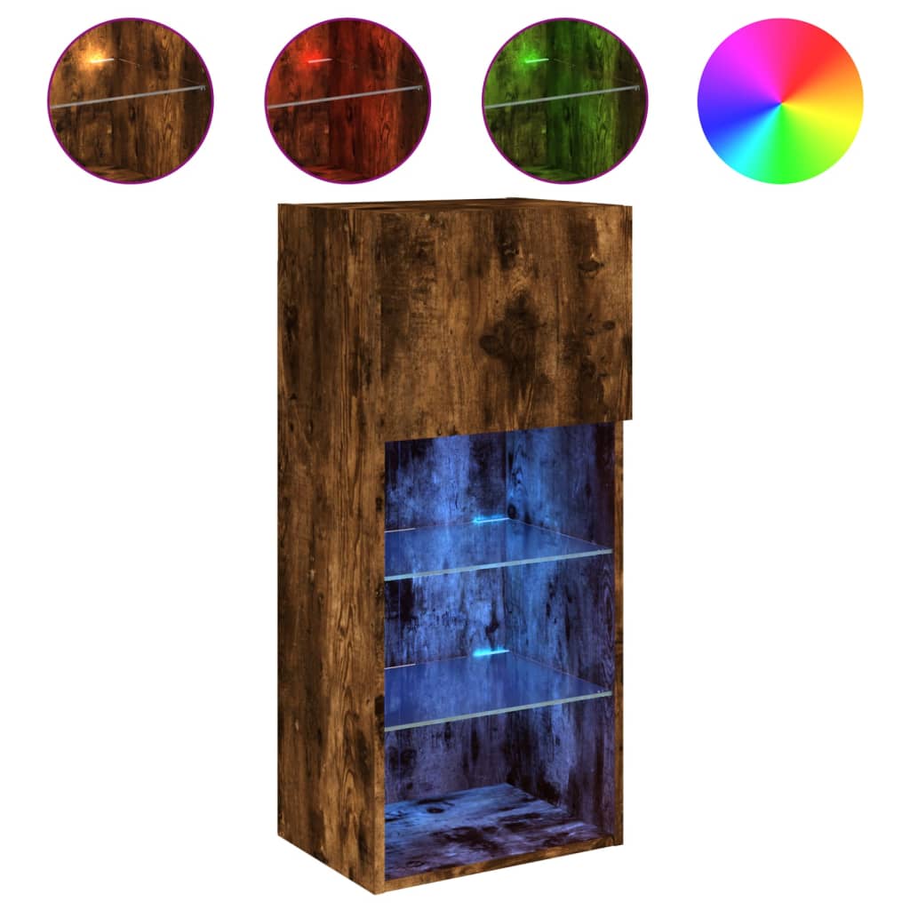 Meubles TV avec lumières LED 2 pcs chêne fumé 40,5x30x90 cm - XIOS