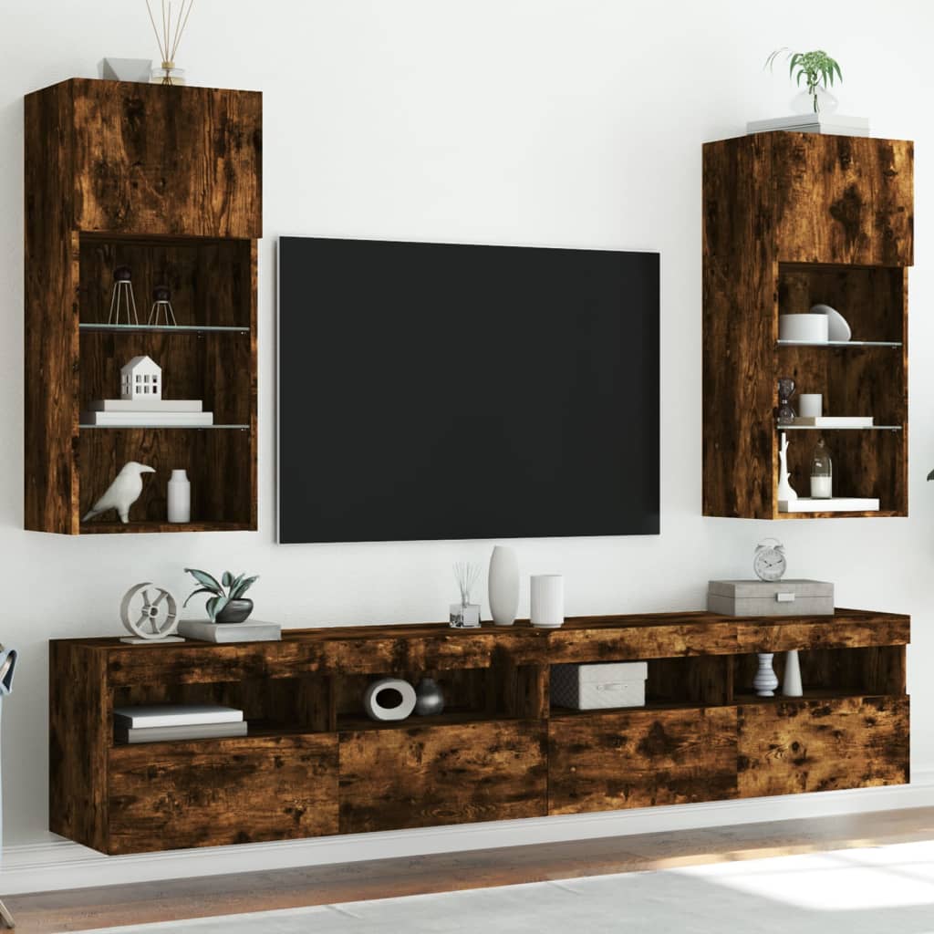 Meubles TV avec lumières LED 2 pcs chêne fumé 40,5x30x90 cm - XIOS