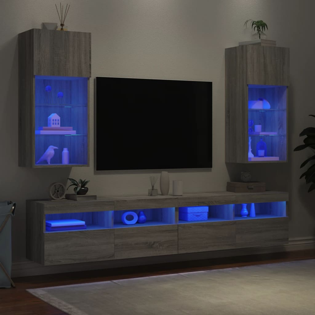 Meubles TV avec lumières LED 2 pcs sonoma gris 40,5x30x90 cm - XIOS