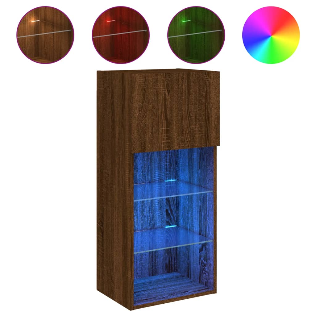 Meuble TV avec lumières LED chêne marron 40,5x30x90 cm - XIOS
