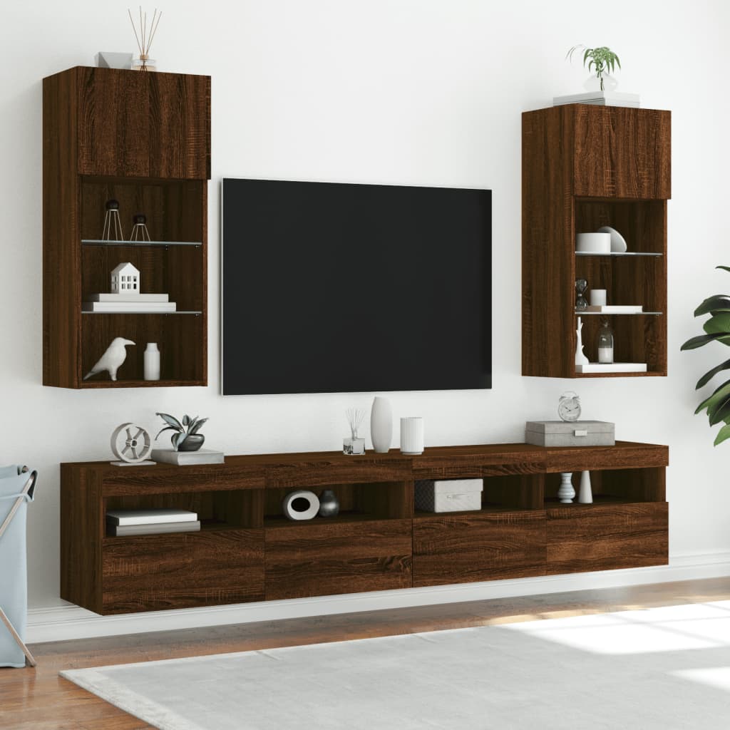 Meuble TV avec lumières LED chêne marron 40,5x30x90 cm - XIOS