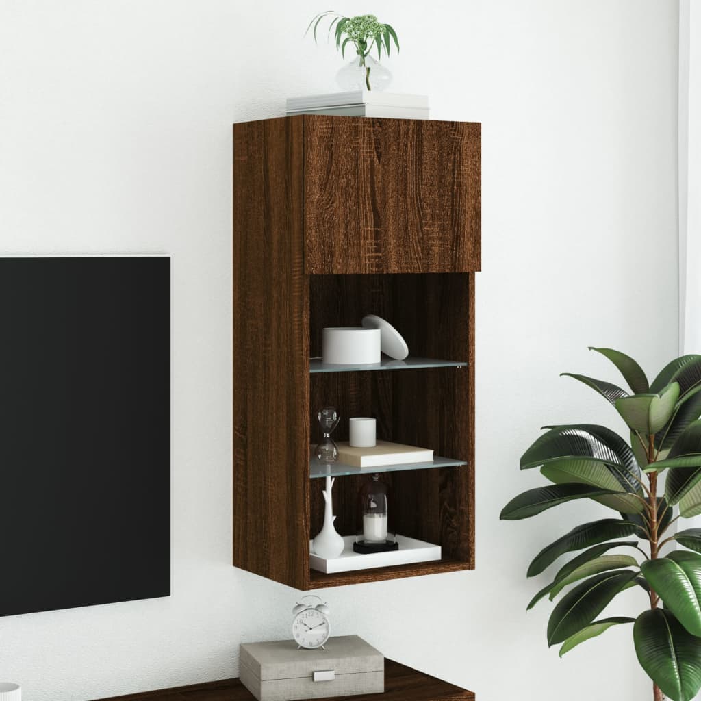 Meuble TV avec lumières LED chêne marron 40,5x30x90 cm - XIOS