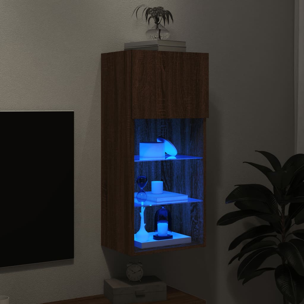 Meuble TV avec lumières LED chêne marron 40,5x30x90 cm - XIOS
