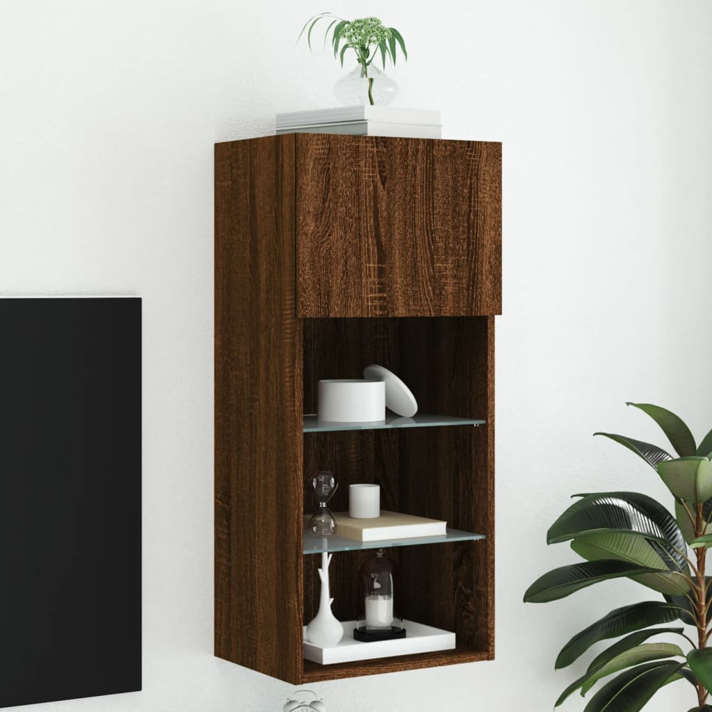 Meuble TV avec lumières LED chêne marron 40,5x30x90 cm - XIOS
