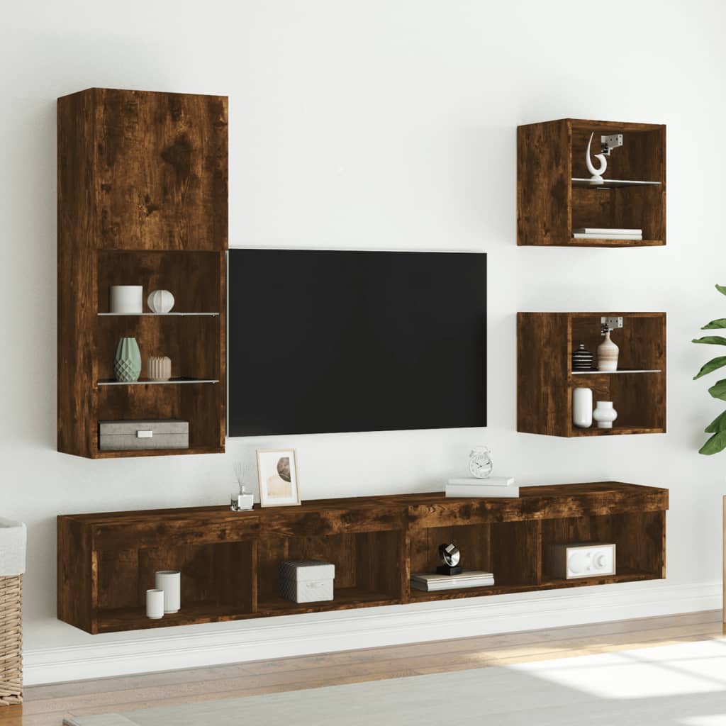 Meuble TV avec lumières LED chêne fumé 40,5x30x102 cm - XIOS