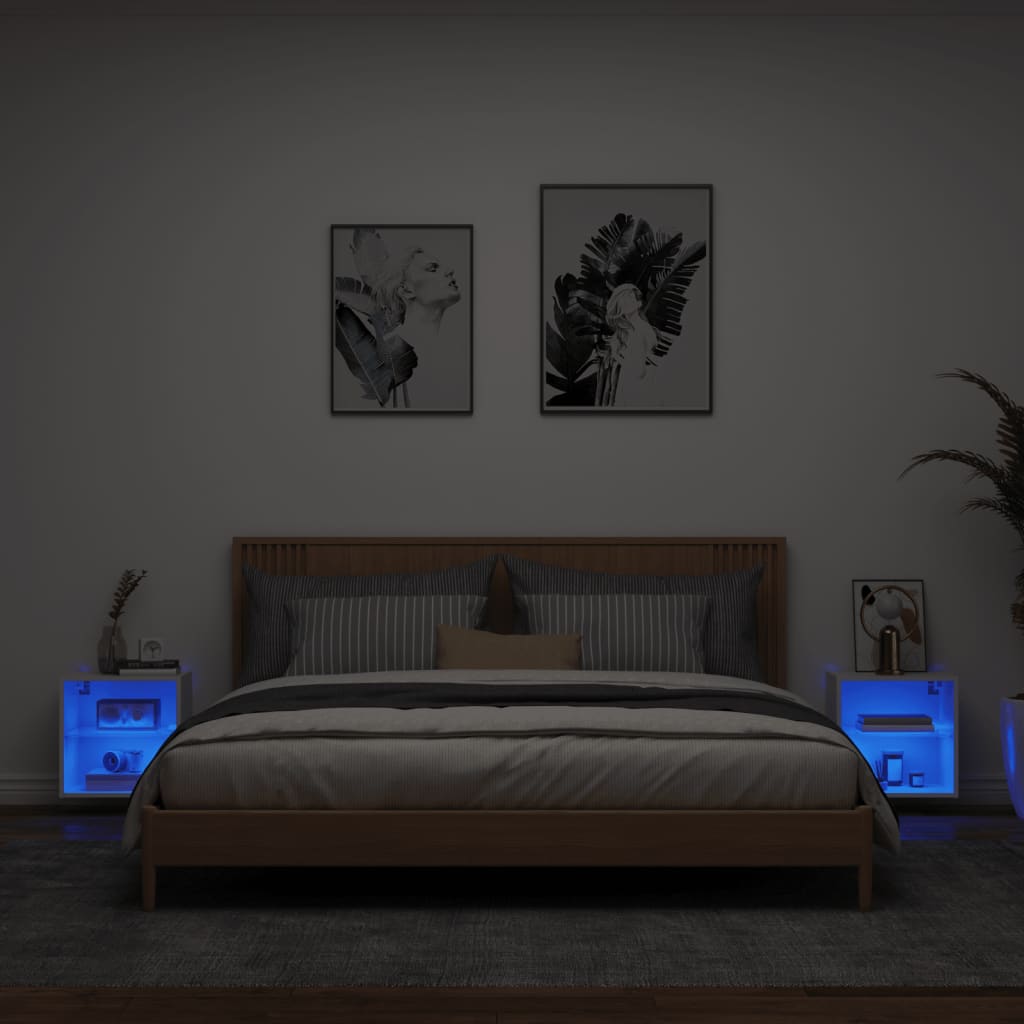 Tables de chevet murales avec lumières LED 2 pcs blanc - XIOS