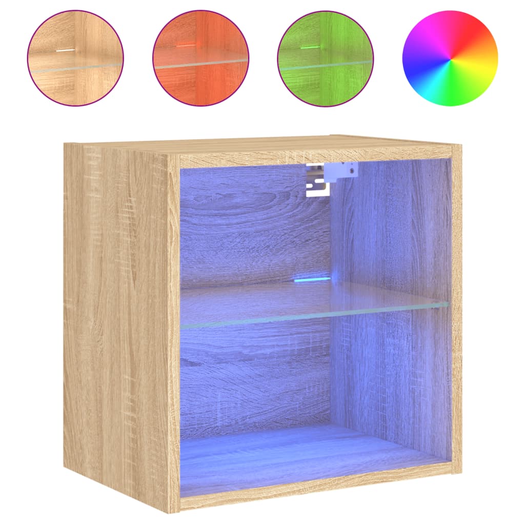 Table de chevet murale avec lumières LED chêne sonoma - XIOS