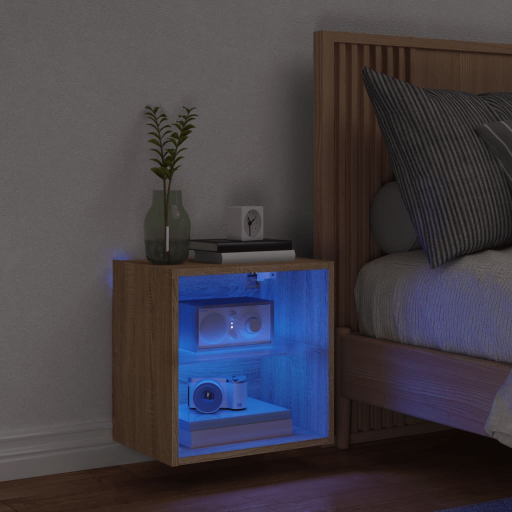 Table de chevet murale avec lumières LED chêne sonoma - XIOS