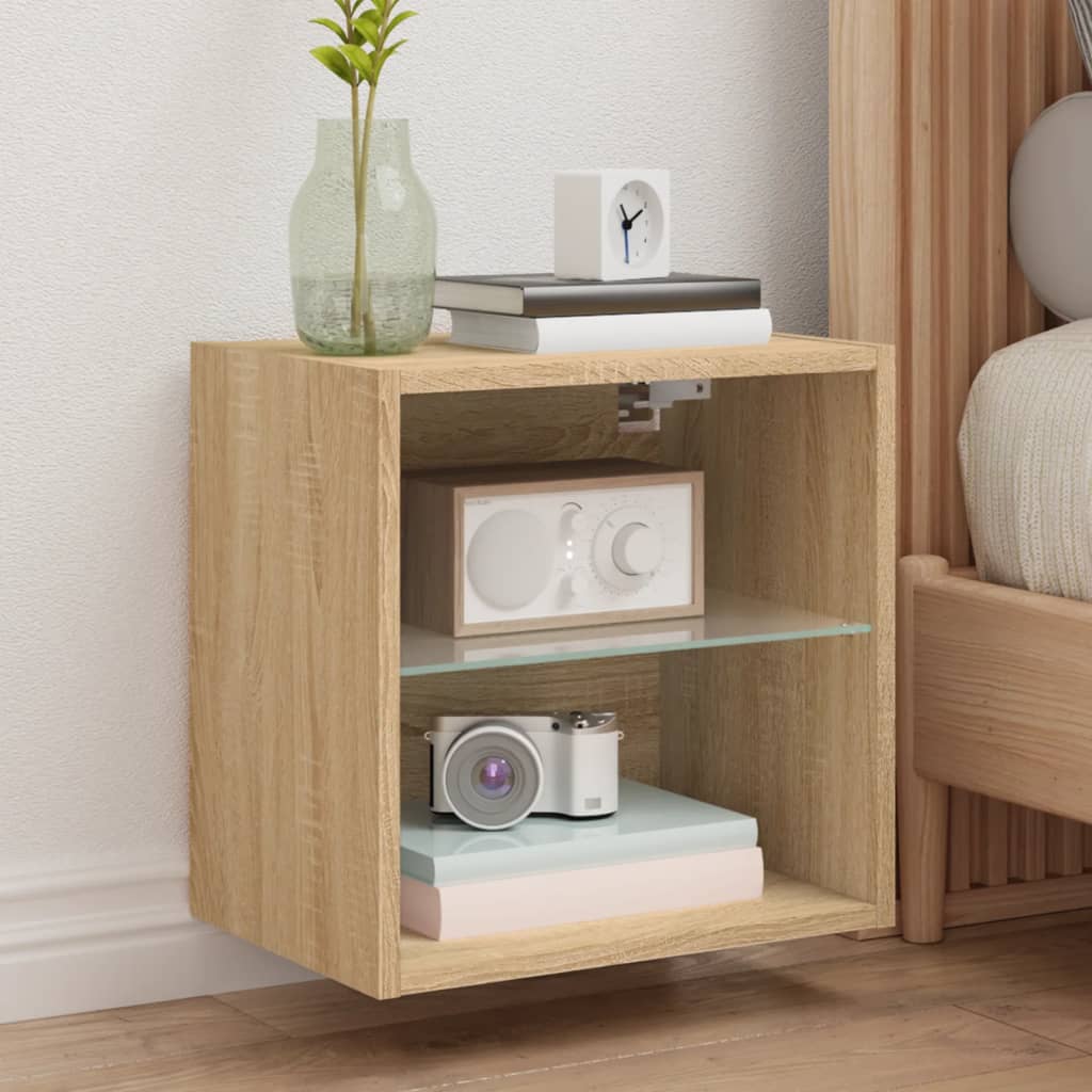 Table de chevet murale avec lumières LED chêne sonoma - XIOS