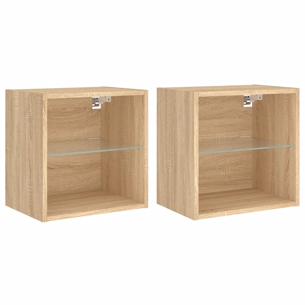 Tables de chevet murales avec lumières LED 2 pcs chêne sonoma - XIOS