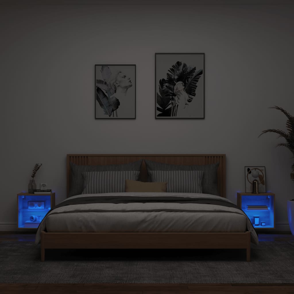 Tables de chevet murales avec lumières LED 2 pcs chêne sonoma - XIOS