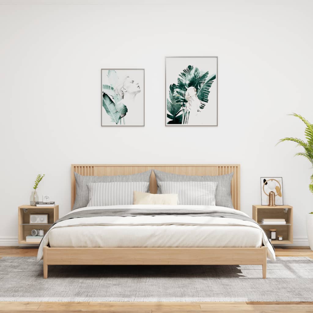 Tables de chevet murales avec lumières LED 2 pcs chêne sonoma - XIOS