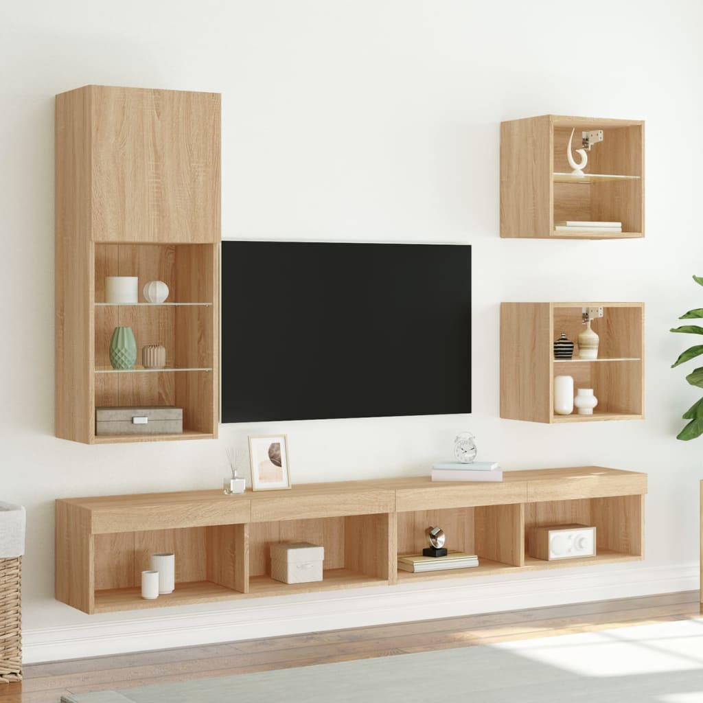 Tables de chevet murales avec lumières LED 2 pcs chêne sonoma - XIOS
