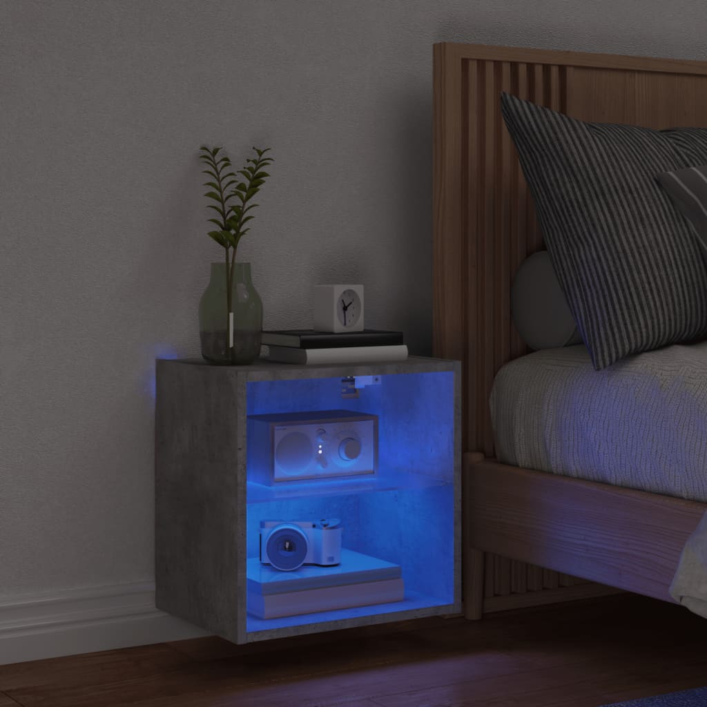 Table de chevet murale avec lumières LED gris béton - XIOS