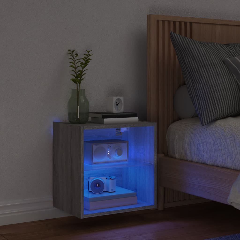 Table de chevet murale avec lumières LED sonoma gris - XIOS