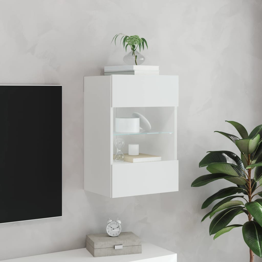 Meuble TV mural avec lumières LED blanc 40x30x60,5 cm - XIOS