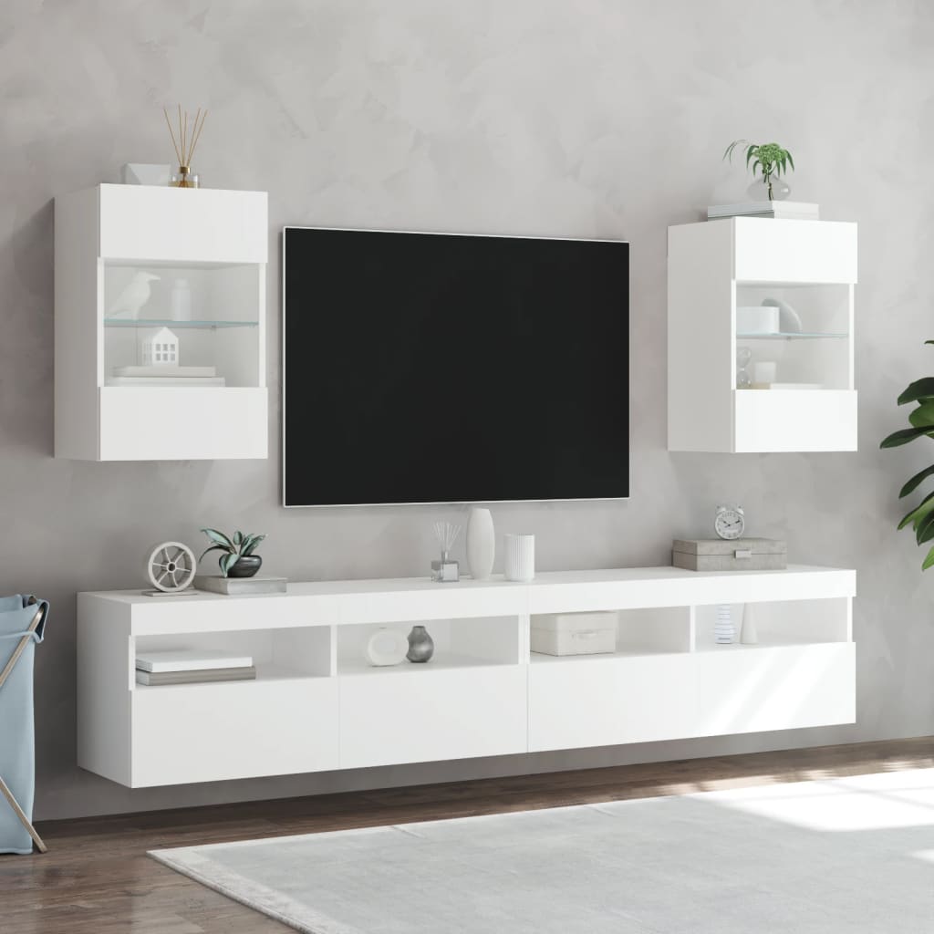 Meuble TV mural avec lumières LED blanc 40x30x60,5 cm - XIOS