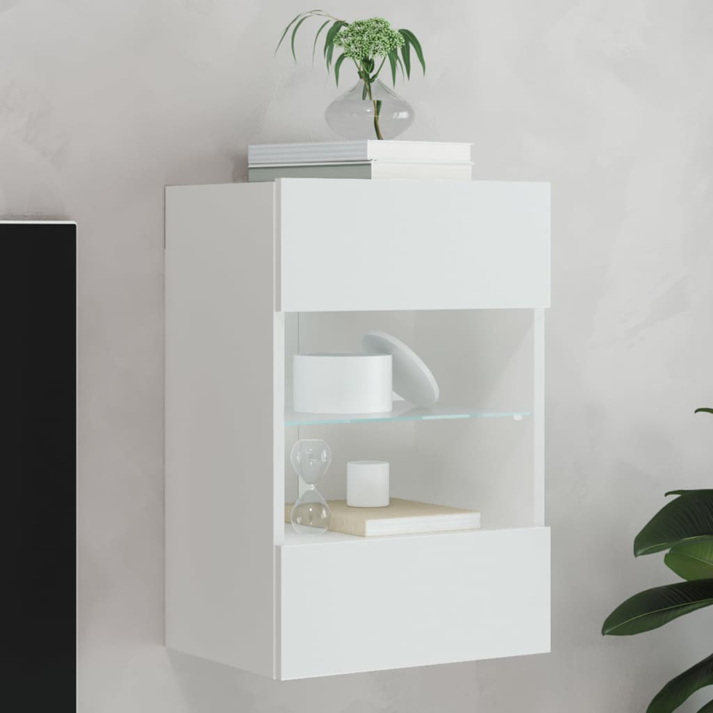 Meuble TV mural avec lumières LED blanc 40x30x60,5 cm - XIOS