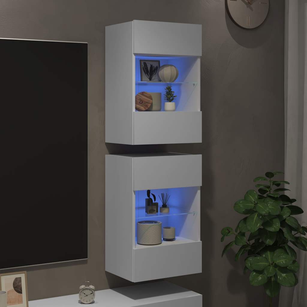 Meubles muraux avec lumières LED pour TV 2 pcs blanc 40x30x60,5 cm - XIOS