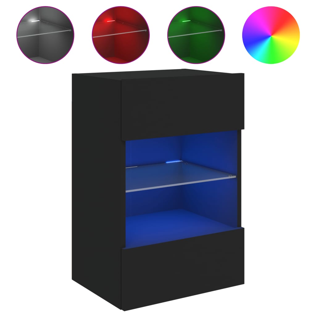 Meuble TV mural avec lumières LED noir 40x30x60,5 cm - XIOS