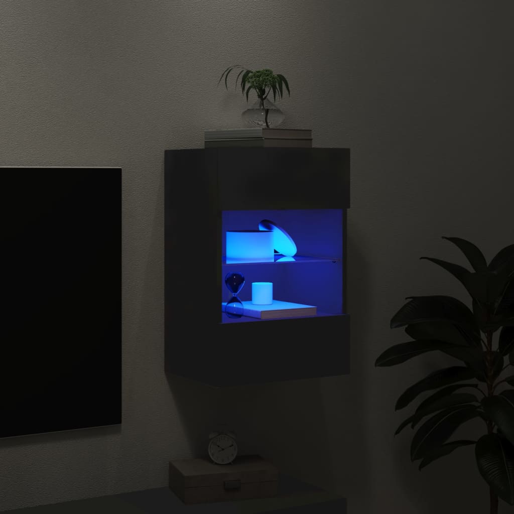 Meuble TV mural avec lumières LED noir 40x30x60,5 cm - XIOS