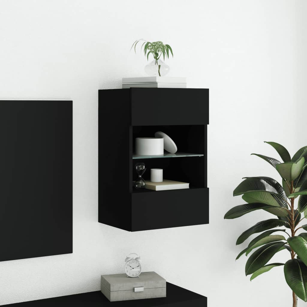 Meuble TV mural avec lumières LED noir 40x30x60,5 cm - XIOS