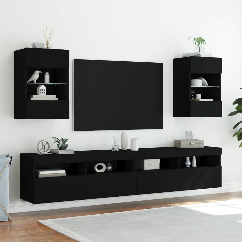 Meuble TV mural avec lumières LED noir 40x30x60,5 cm - XIOS