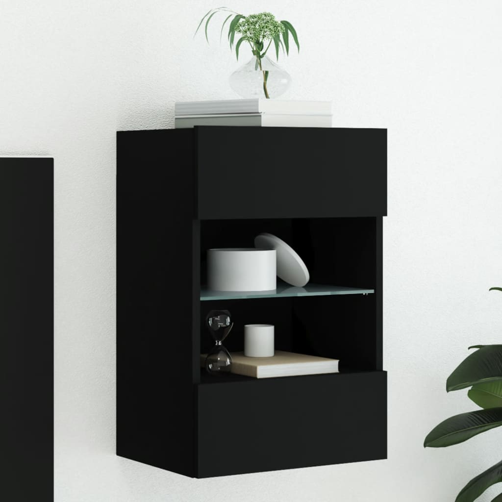 Meuble TV mural avec lumières LED noir 40x30x60,5 cm - XIOS