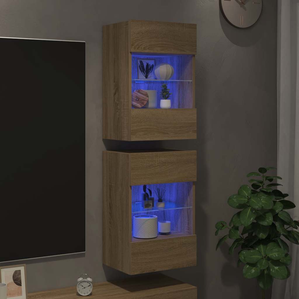 Meubles muraux avec lumières LED pour TV 2 pcs chêne sonoma 40x30x60,5 cm - XIOS