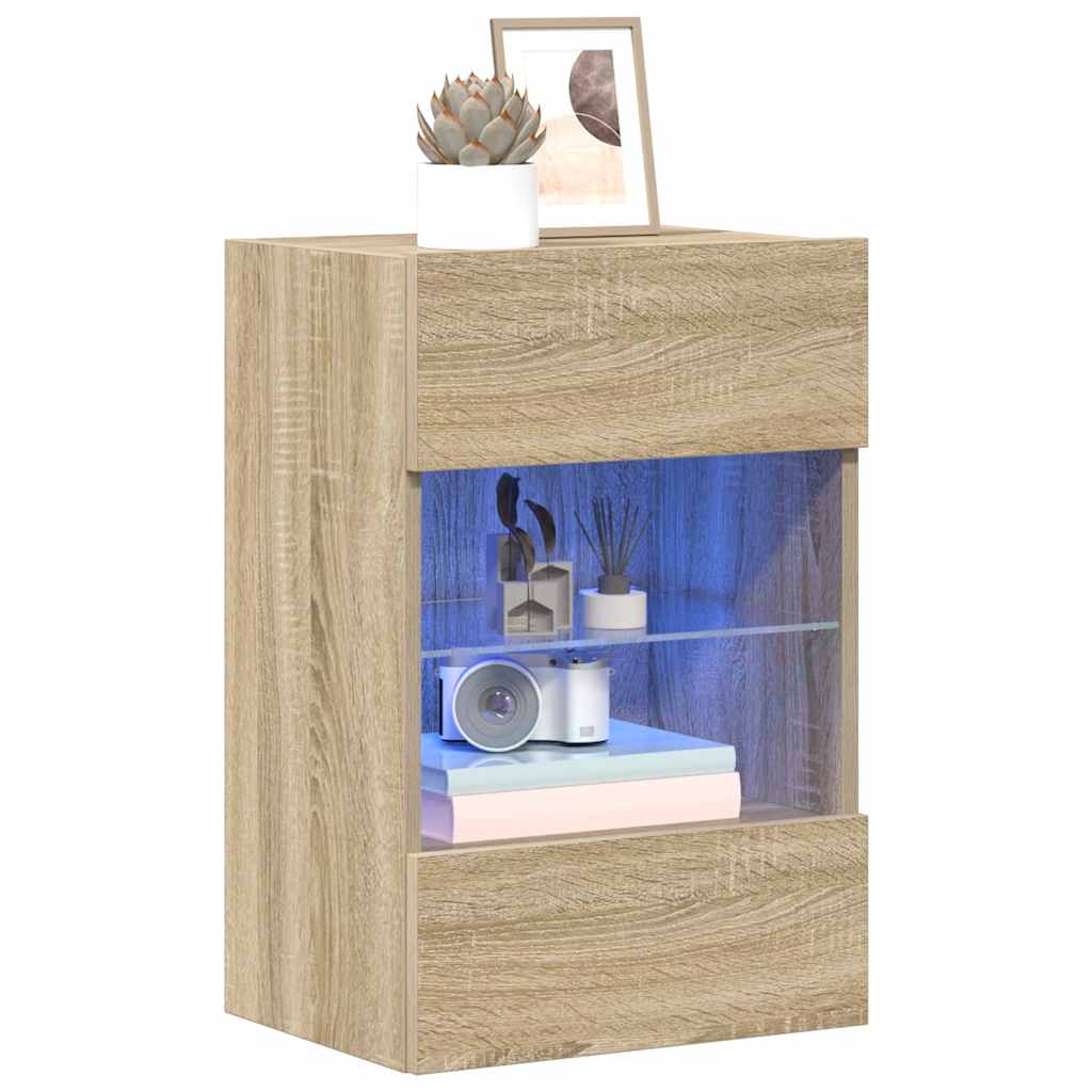 Meubles muraux avec lumières LED pour TV 2 pcs chêne sonoma 40x30x60,5 cm - XIOS