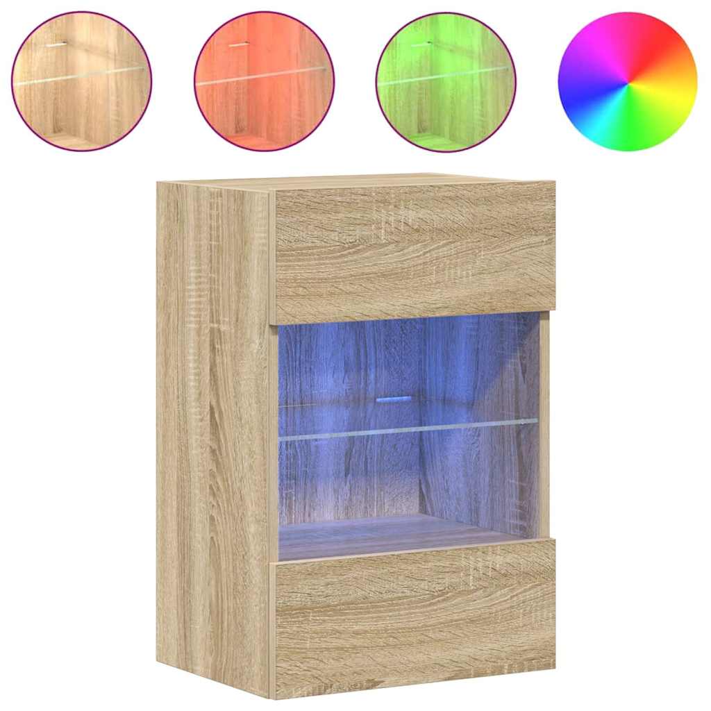 Meubles muraux avec lumières LED pour TV 2 pcs chêne sonoma 40x30x60,5 cm - XIOS