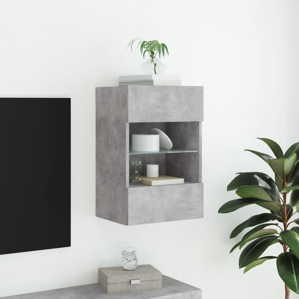 Meuble TV mural avec lumières LED gris béton 40x30x60,5 cm - XIOS