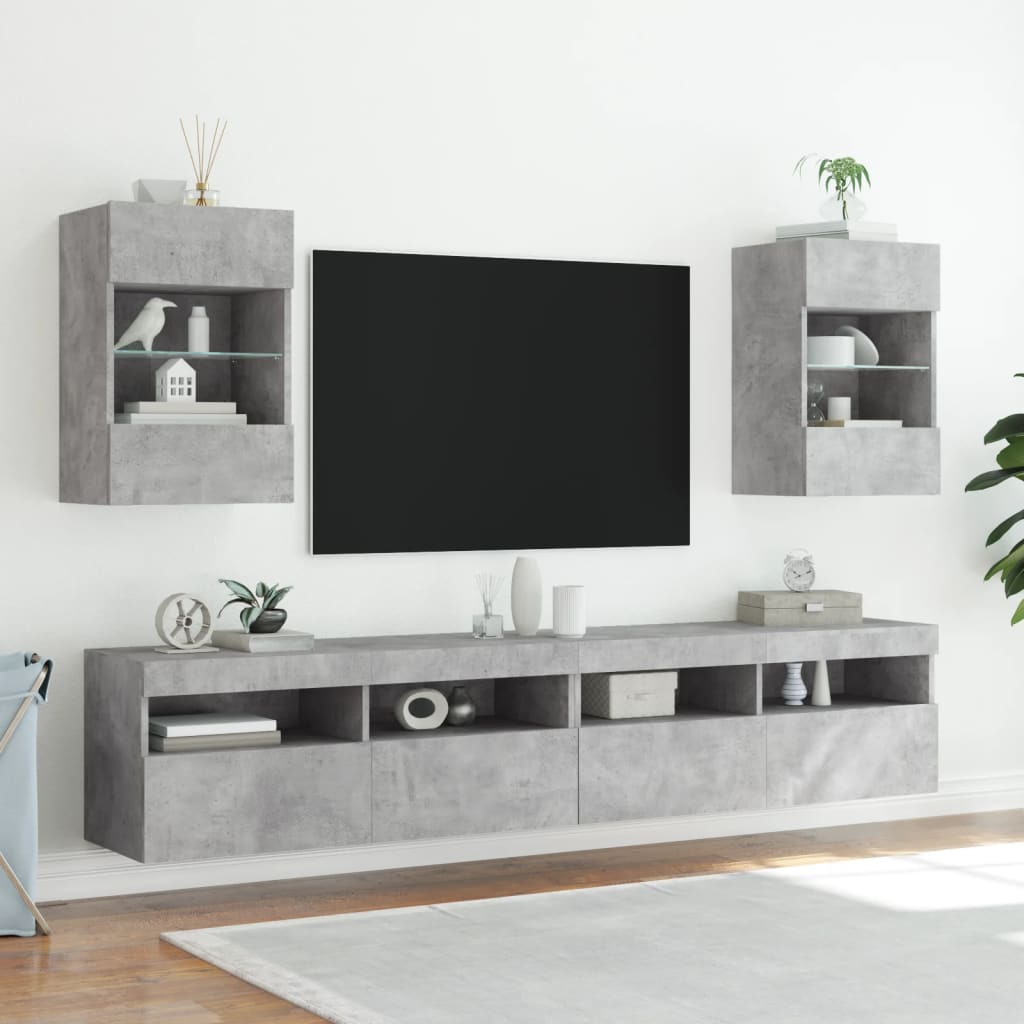 Meuble TV mural avec lumières LED gris béton 40x30x60,5 cm - XIOS
