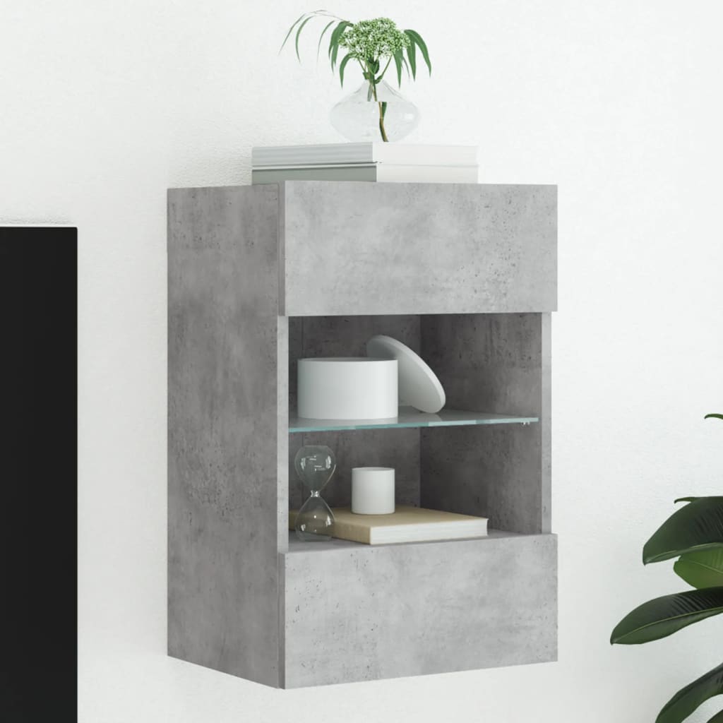 Meuble TV mural avec lumières LED gris béton 40x30x60,5 cm - XIOS