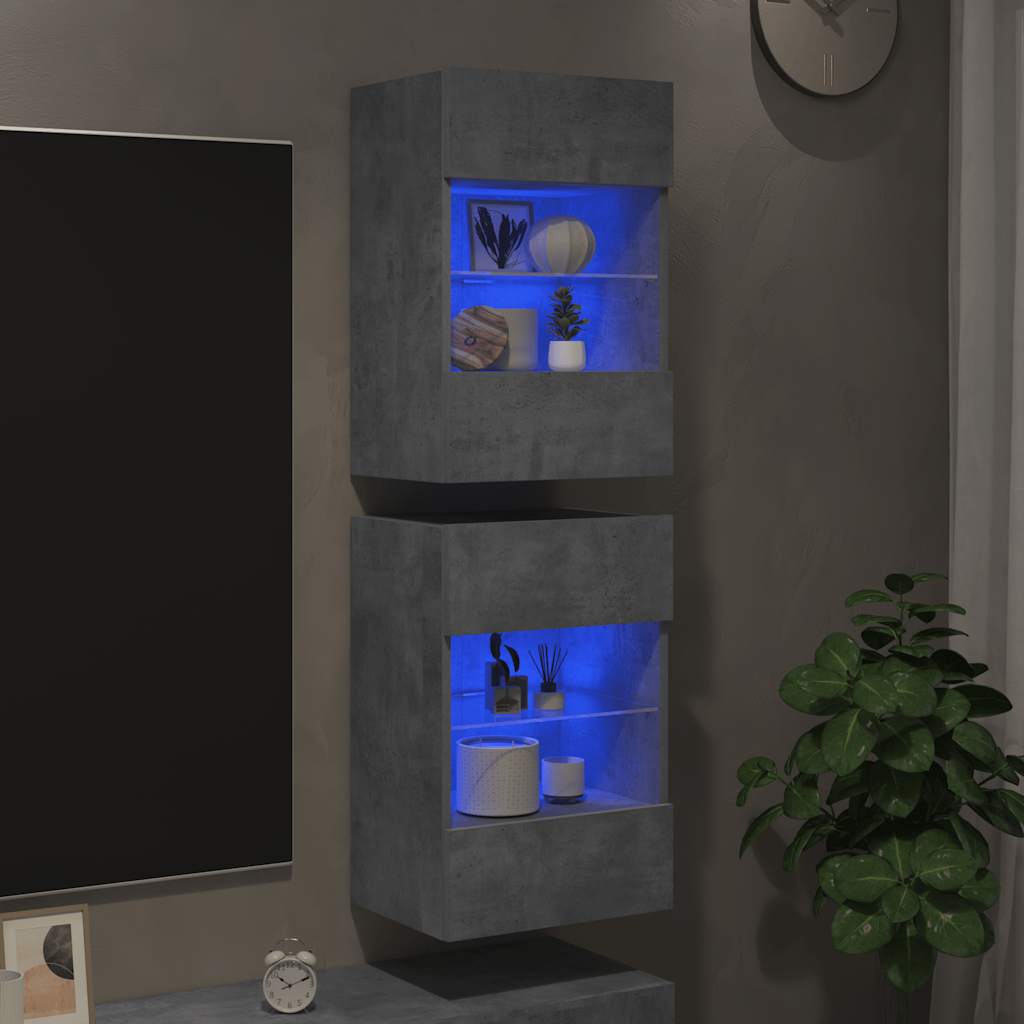 Meubles muraux avec lumières LED pour TV 2pcs gris béton 40x30x60,5 cm - XIOS