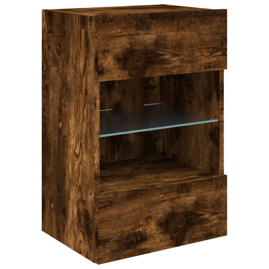 Meuble TV mural avec lumières LED chêne fumé 40x30x60,5 cm - XIOS