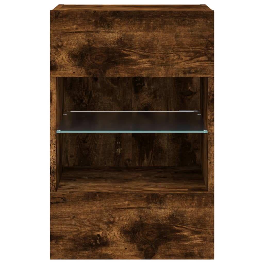 Meuble TV mural avec lumières LED chêne fumé 40x30x60,5 cm - XIOS