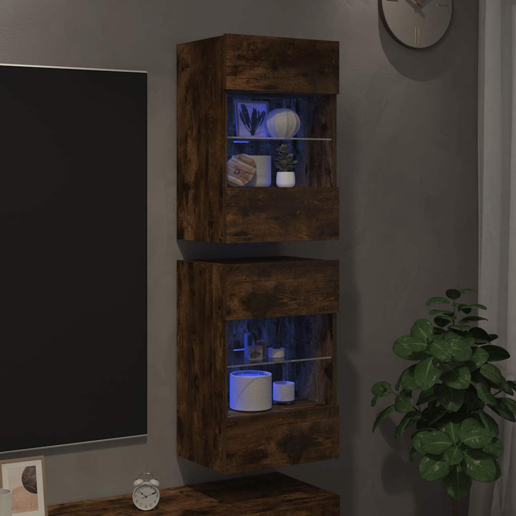 Meubles muraux avec lumières LED pour TV 2pcs chêne fumé 40x30x60,5 cm - XIOS