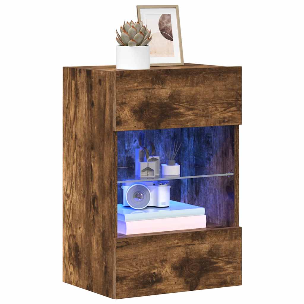Meubles muraux avec lumières LED pour TV 2pcs chêne fumé 40x30x60,5 cm - XIOS