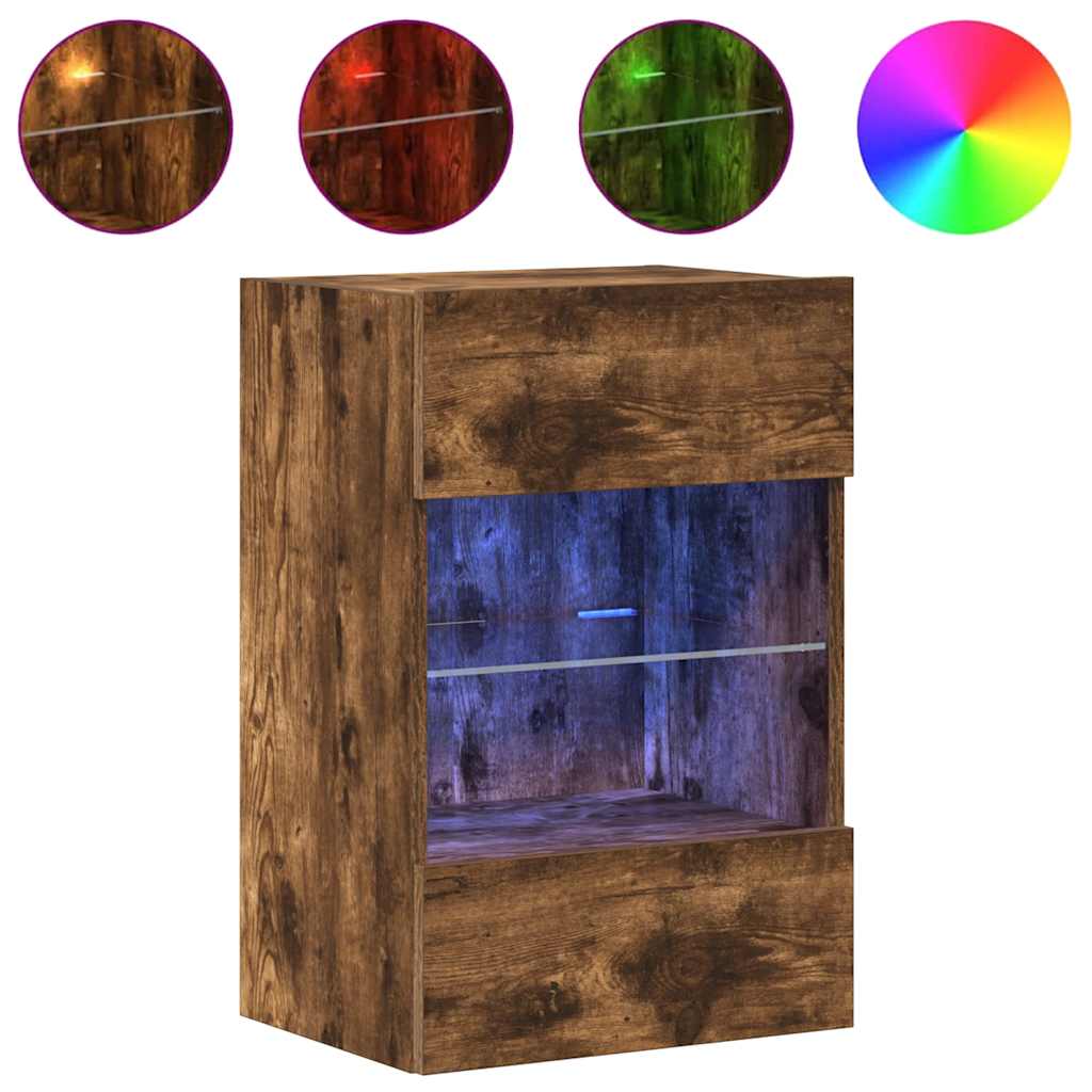 Meubles muraux avec lumières LED pour TV 2pcs chêne fumé 40x30x60,5 cm - XIOS