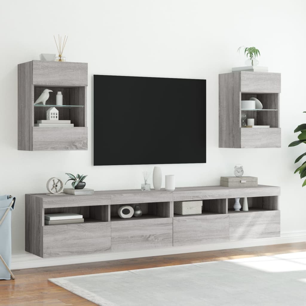 Meuble TV mural avec lumières LED sonoma gris 40x30x60,5 cm - XIOS