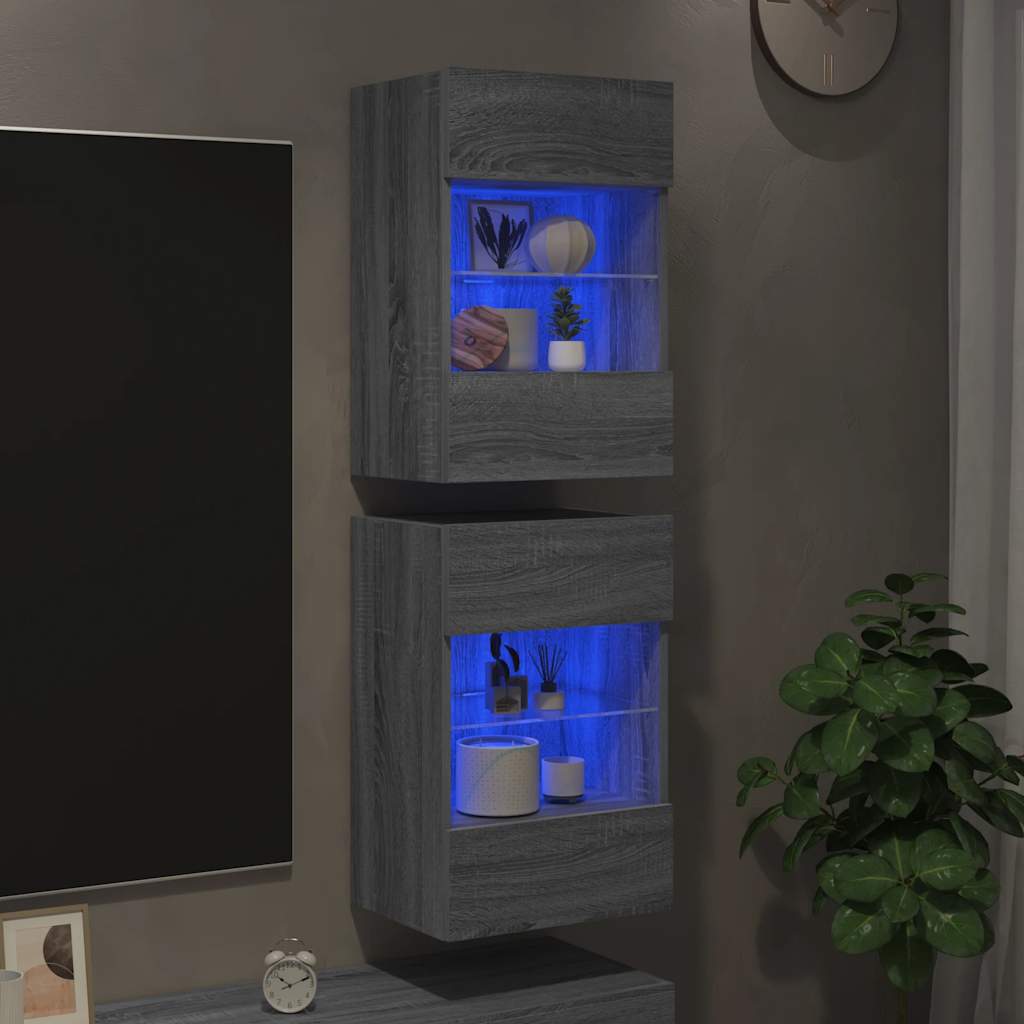Meubles muraux avec lumières LED pour TV 2pcs sonoma gris 40x30x60,5cm - XIOS