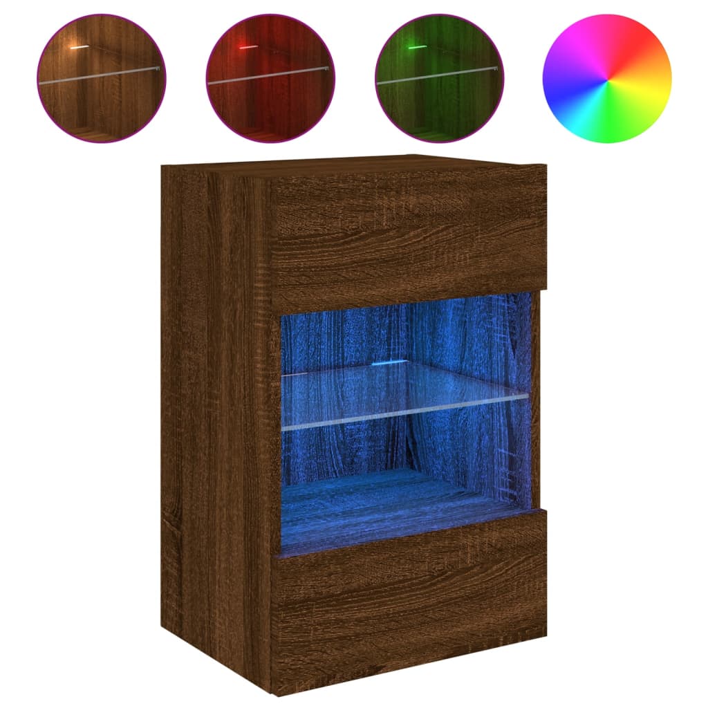 Meuble TV mural avec lumières LED chêne marron 40x30x60,5 cm - XIOS