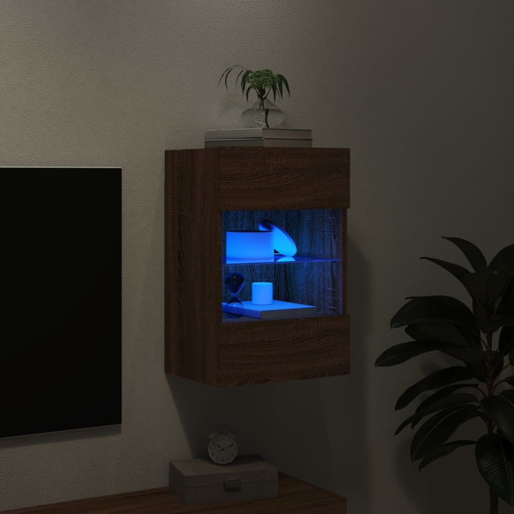 Meuble TV mural avec lumières LED chêne marron 40x30x60,5 cm - XIOS